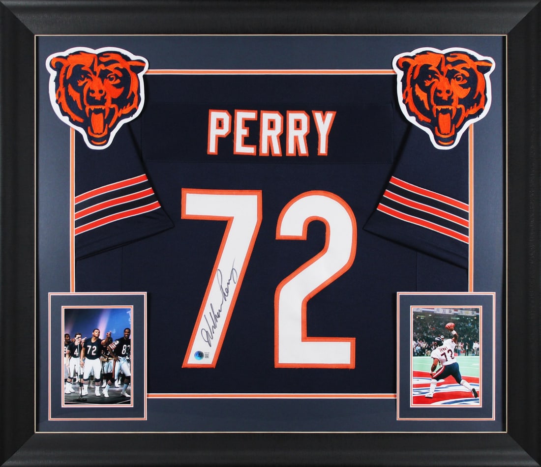William Perry Signed Chicago Bears Navy Framed Jersey BAS Authenticated: William Perry Signed Chicago Bears Navy Framed Jersey BAS Authenticated Celebrate your love for football with this authentic, signed navy pro style framed jersey of William Perry, a legendary player o