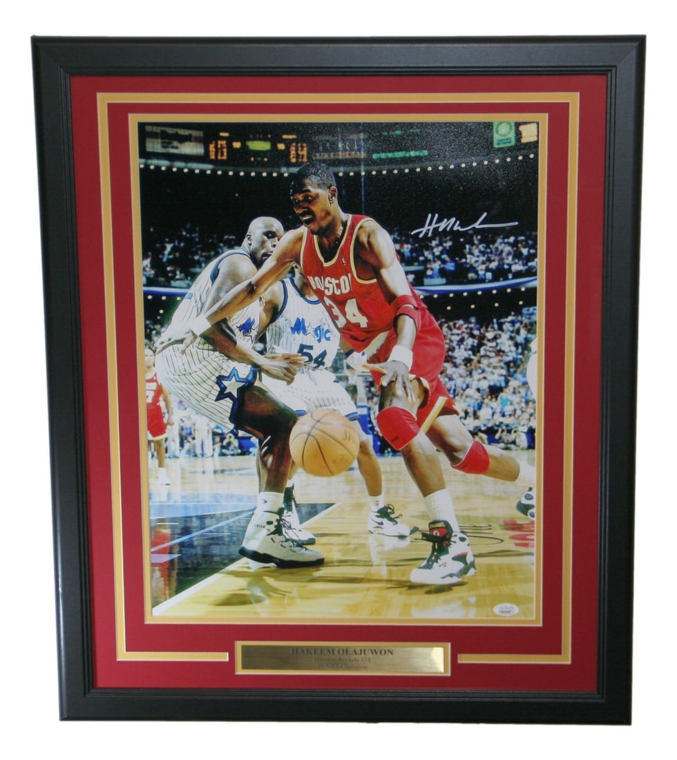 Framed 16x20 Houston Rockets Photo Signed by Hakeem Olajuwon JSA (1 of 4)