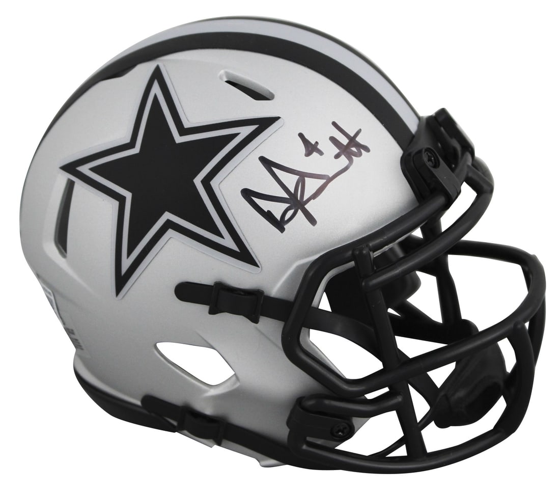 Dak Prescott signed Dallas Cowboys Rave Speed mini helmet Beckett witnessed (1 of 2)