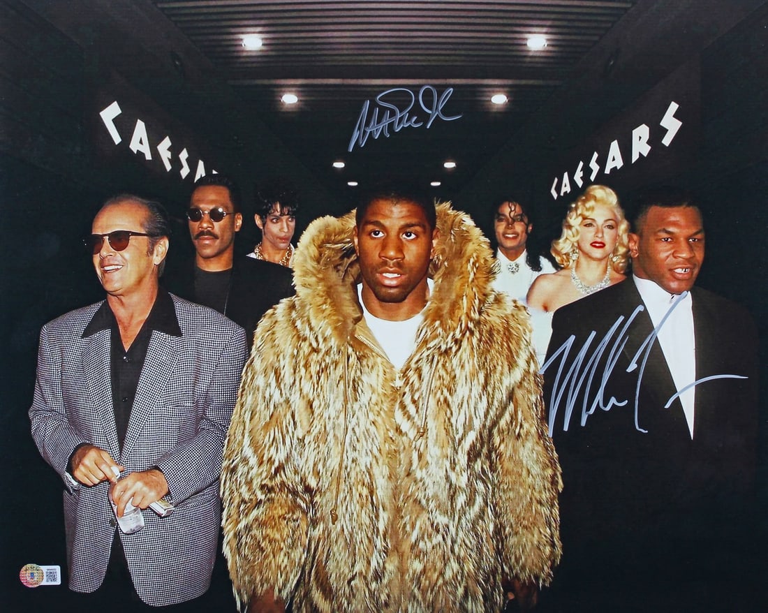 Magic Johnson Mike Tyson Signed 16x20 80s Legends Photo BAS Authenticated: Magic Johnson Mike Tyson Signed 16x20 80s Legends Photo BAS Authenticated This exceptional 16x20 photo features the legendary signatures of Magic Johnson and Mike Tyson, capturing the essence of 80's 