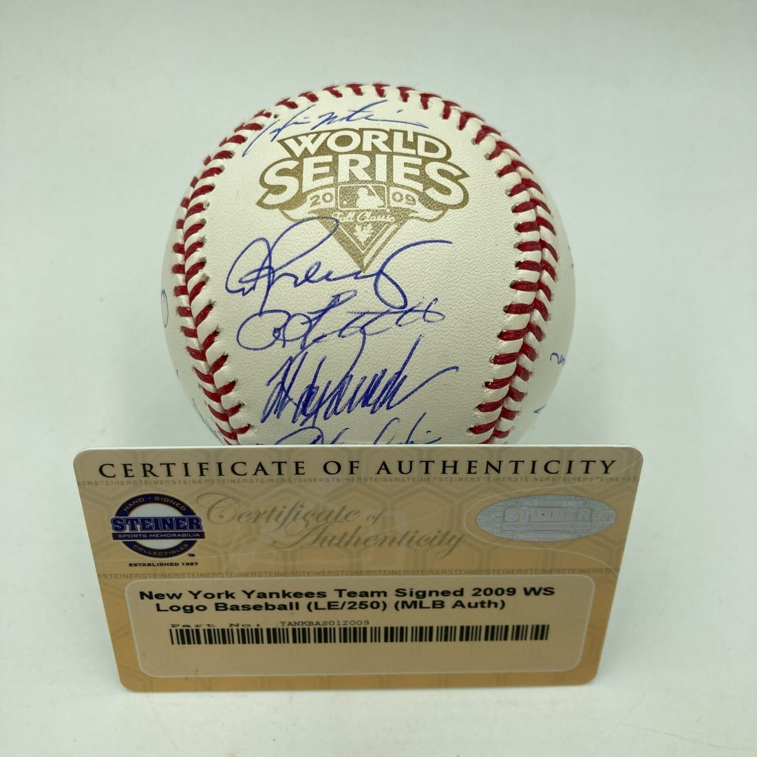 2009 Yankees Signed World Series Baseball Jeter Rivera Steiner COA 160/250: 2009 Yankees Signed World Series Baseball Jeter Rivera Steiner COA 160/250 This is a remarkable 2009 World Series baseball commemorating the New York Yankees' championship season. This limited edition