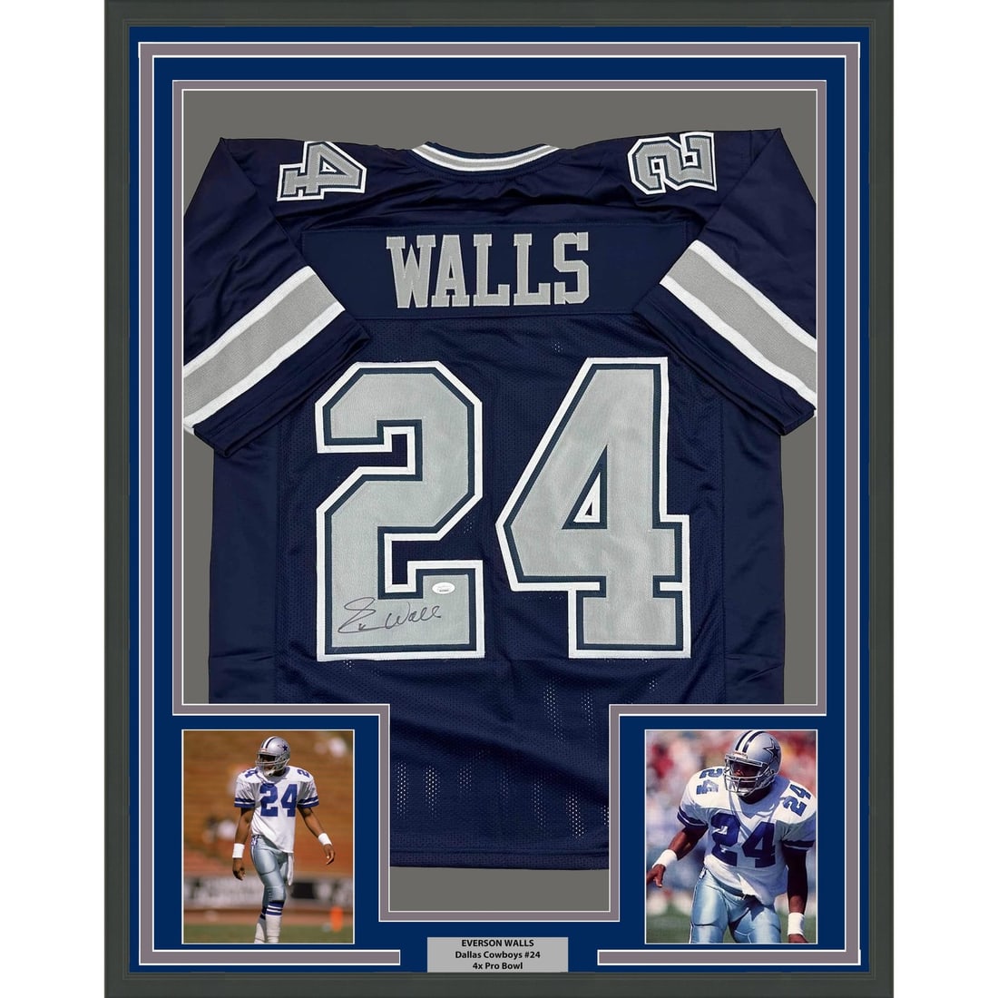 Everson Walls signed Dallas Cowboys framed blue jersey JSA 35x39 (1 of 2)