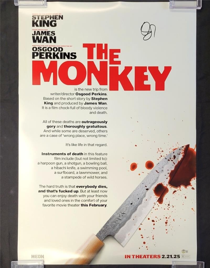 Osgood Perkins Signed The Monkey Movie Poster 27x40 Beckett Authenticated (1 of 3)