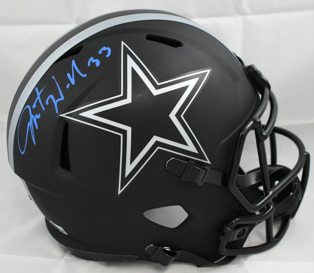 Dallas Cowboys Javonte Williams autographed Eclipse Speed helmet Beckett hologram Blue: Dallas Cowboys Javonte Williams autographed Eclipse Speed helmet Beckett hologram Blue This pre-owned Dallas Cowboys full-size Eclipse Speed helmet has been personally signed by Javonte Williams. The 