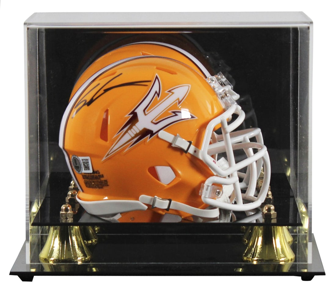 Arizona State Sam Leavitt Autographed Gold Speed Mini Helmet BAS Witnessed: Arizona State Sam Leavitt Autographed Gold Speed Mini Helmet BAS Witnessed This Arizona State Sun Devils Gold Speed Mini Helmet is a must-have for any football fan. Personally signed by player Sam Lea