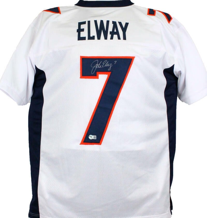 White Signed Jersey John Elway Denver Broncos Beckett Hologram (1 of 9)