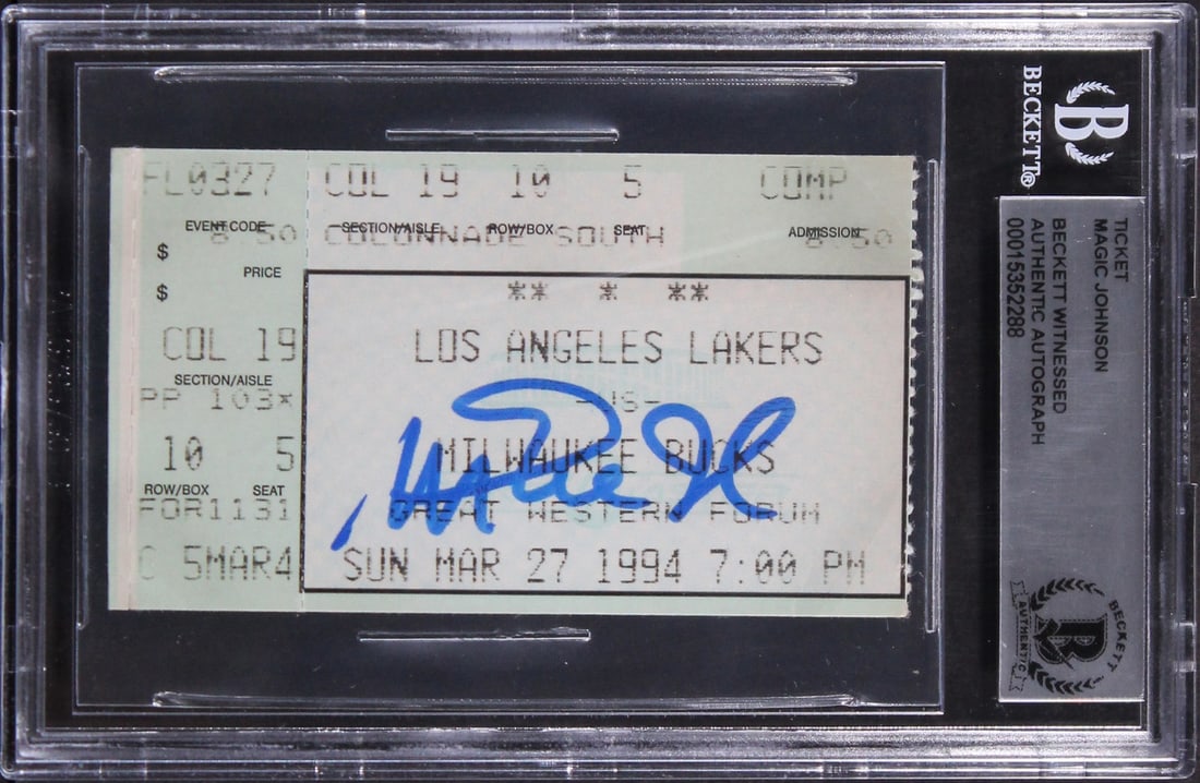Magic Johnson Signed Ticket Stub 1994 Coaching Debut Lakers vs Bucks Beckett Authenticated: Magic Johnson Signed Ticket Stub 1994 Coaching Debut Lakers vs Bucks Beckett Authenticated This is a rare collectible item: a Magic Johnson signed ticket stub from his NBA coaching debut on March 27, 
