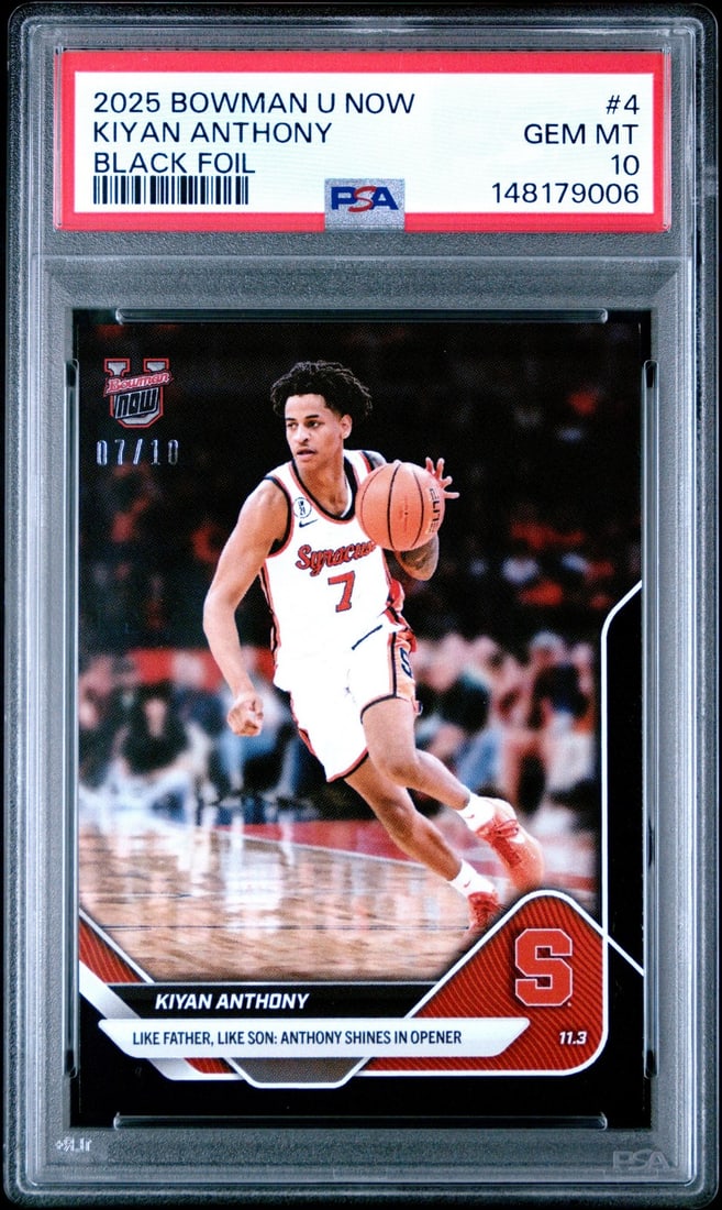PSA 10 Kiyan Anthony 2025 Bowman U Now Black Foil RC /10 Card #4 (1 of 2)