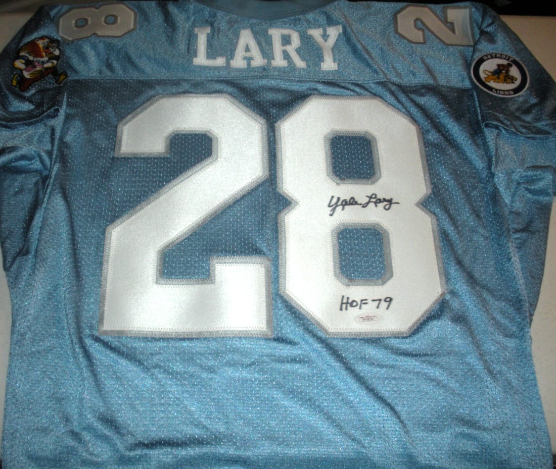 Signed Rawlings Jersey by Yale Lary with JSA COA Detroit Lions NFL: Signed Rawlings Jersey by Yale Lary with JSA COA Detroit Lions NFL This is a rare Rawlings official licensed Detroit Lions jersey personally signed by Yale Lary. The jersey is an original, not a repri
