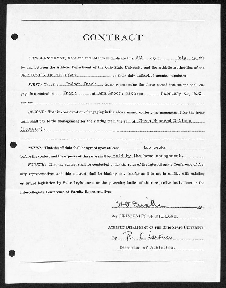 Fritz Crisler Signed Michigan Football Contract With PSA Authentication: Fritz Crisler Signed Michigan Football Contract With PSA Authentication This item is an original contract signed by Fritz Crisler, the Hall of Fame head coach for the University of Michigan football t