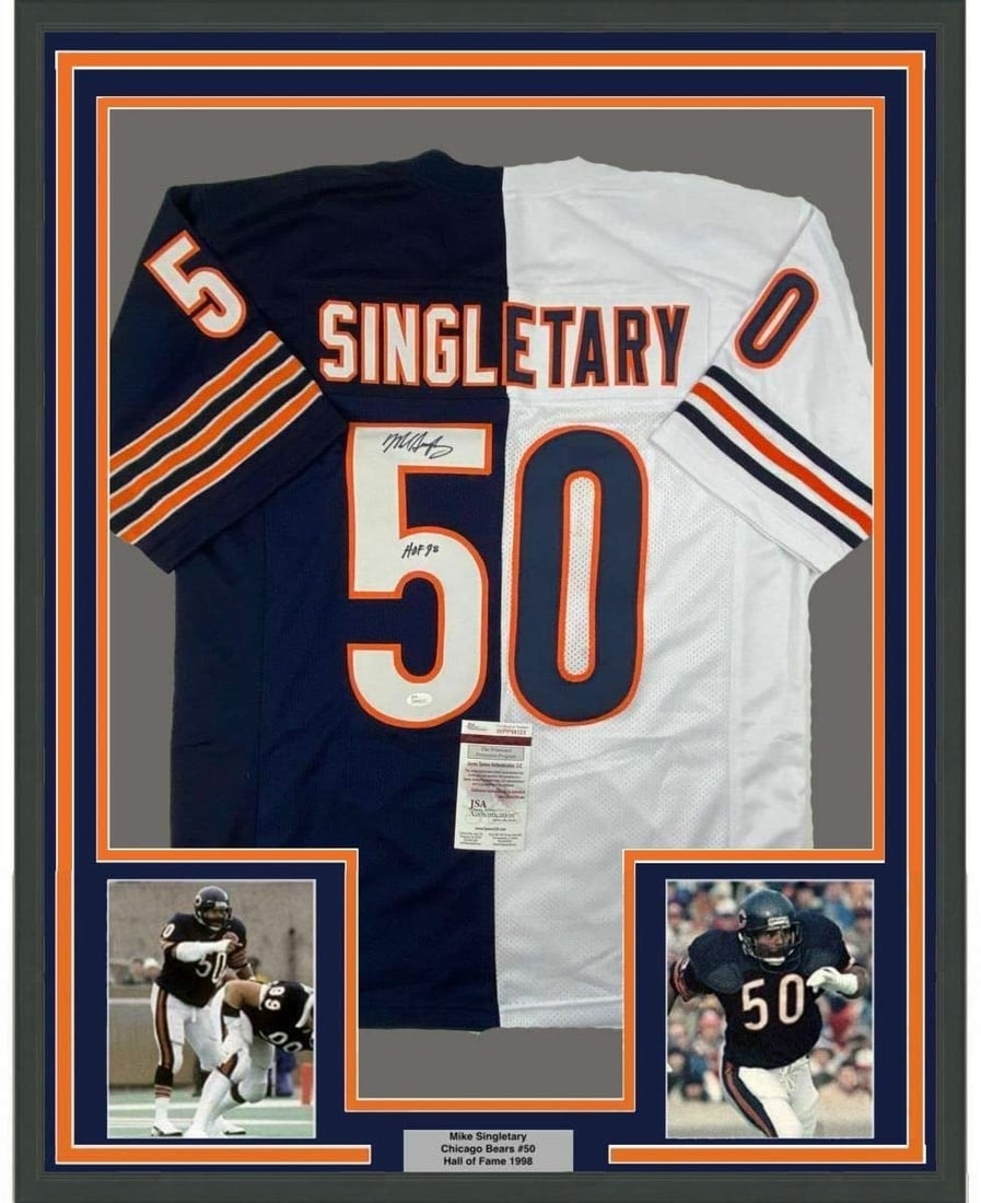 Mike Singletary Signed Framed Chicago Bears Split Jersey 35x39 JSA (1 of 2)