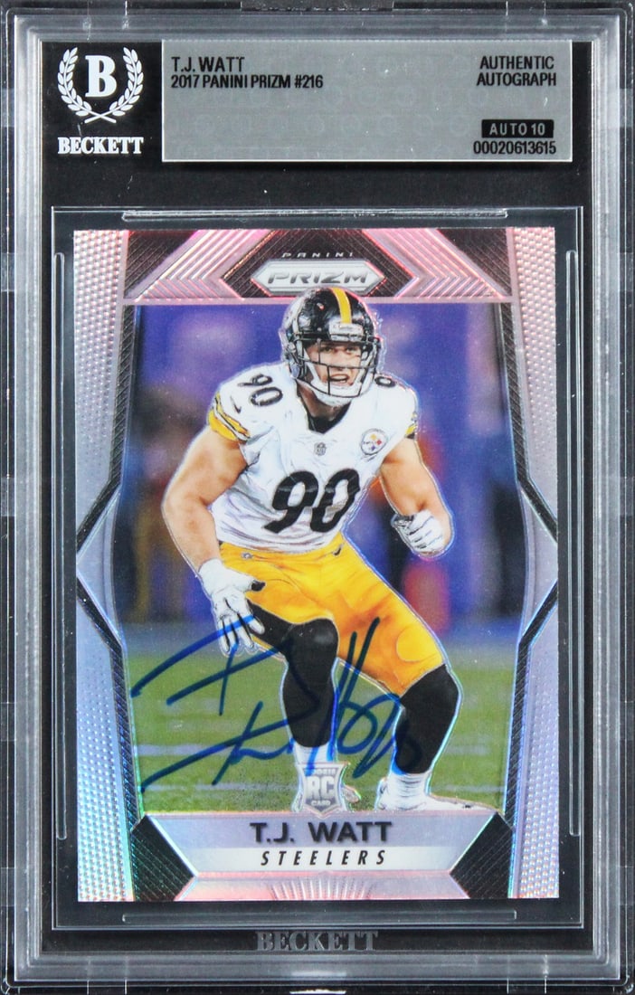 2017 Panini Prizm #216 T.J. Watt Rookie Auto Card Beckett Slabbed (1 of 2)