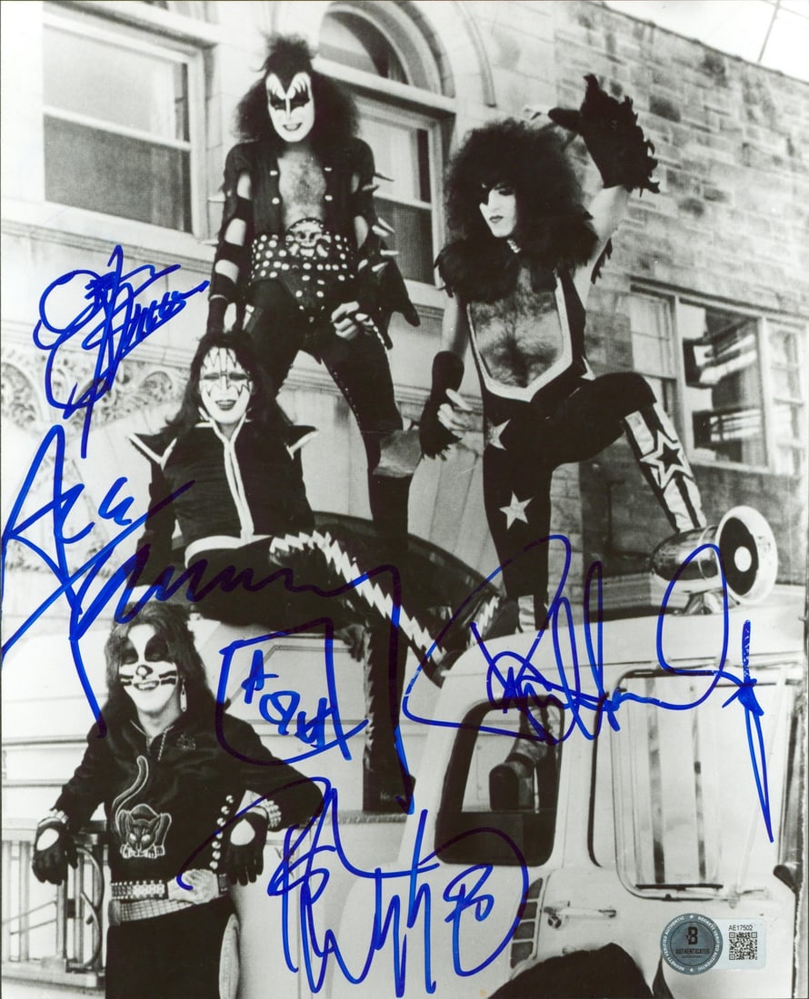 Autographed KISS 8x10 Photo Gene Simmons Stanley Criss Frehley BAS COA (1 of 2)