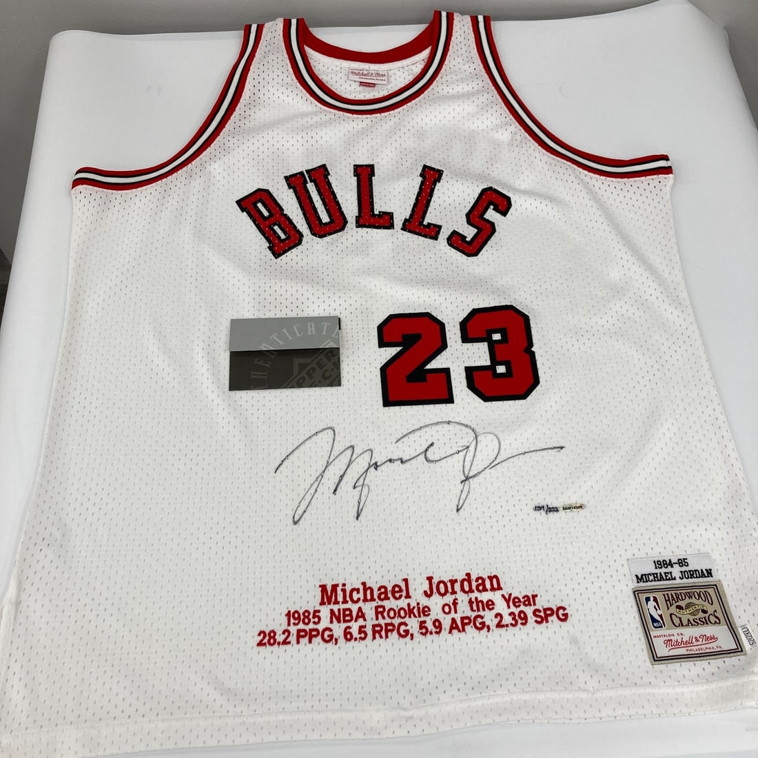 Michael Jordan Signed 1984-85 Chicago Bulls Jersey Limited Edition UDA COA: Michael Jordan Signed 1984-85 Chicago Bulls Jersey Limited Edition UDA COA This authentic 1984-85 Mitchell & Ness Chicago Bulls jersey is not only a representation of basketball history but also featu