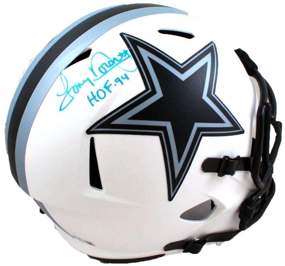 Dallas Cowboys Lunar Full Size Speed Helmet Signed by Tony Dorsett Beckett Holo: Dallas Cowboys Lunar Full Size Speed Helmet Signed by Tony Dorsett Beckett Holo This is a Dallas Cowboys Lunar Full Size Speed Helmet autographed by Tony Dorsett. The helmet features a Beckett Witness