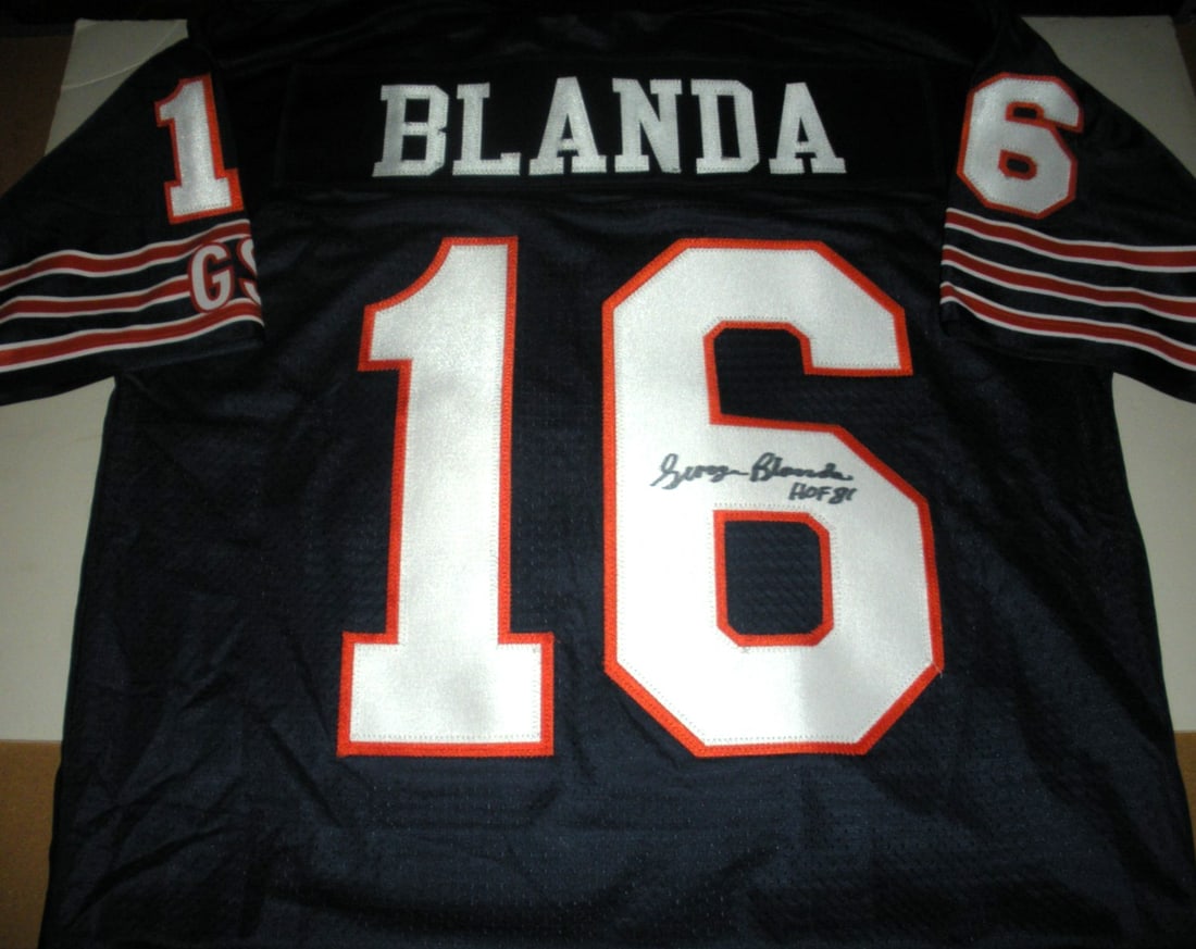 George Blanda Chicago Bears Signed Proline Jersey with COA: George Blanda Chicago Bears Signed Proline Jersey with COA This official licensed Proline jersey is a rare collectible signed by George Blanda, a legendary figure in NFL history and Chicago Bears lore