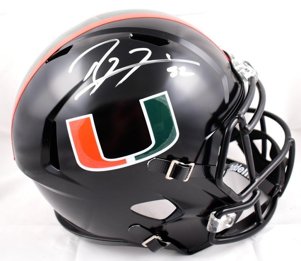 Ray Lewis autographed Miami Hurricanes full size Speed helmet Beckett holo: Ray Lewis autographed Miami Hurricanes full size Speed helmet Beckett holo This is an original Miami Hurricanes football helmet signed by Ray Lewis. The helmet is described as pre-owned and includes B