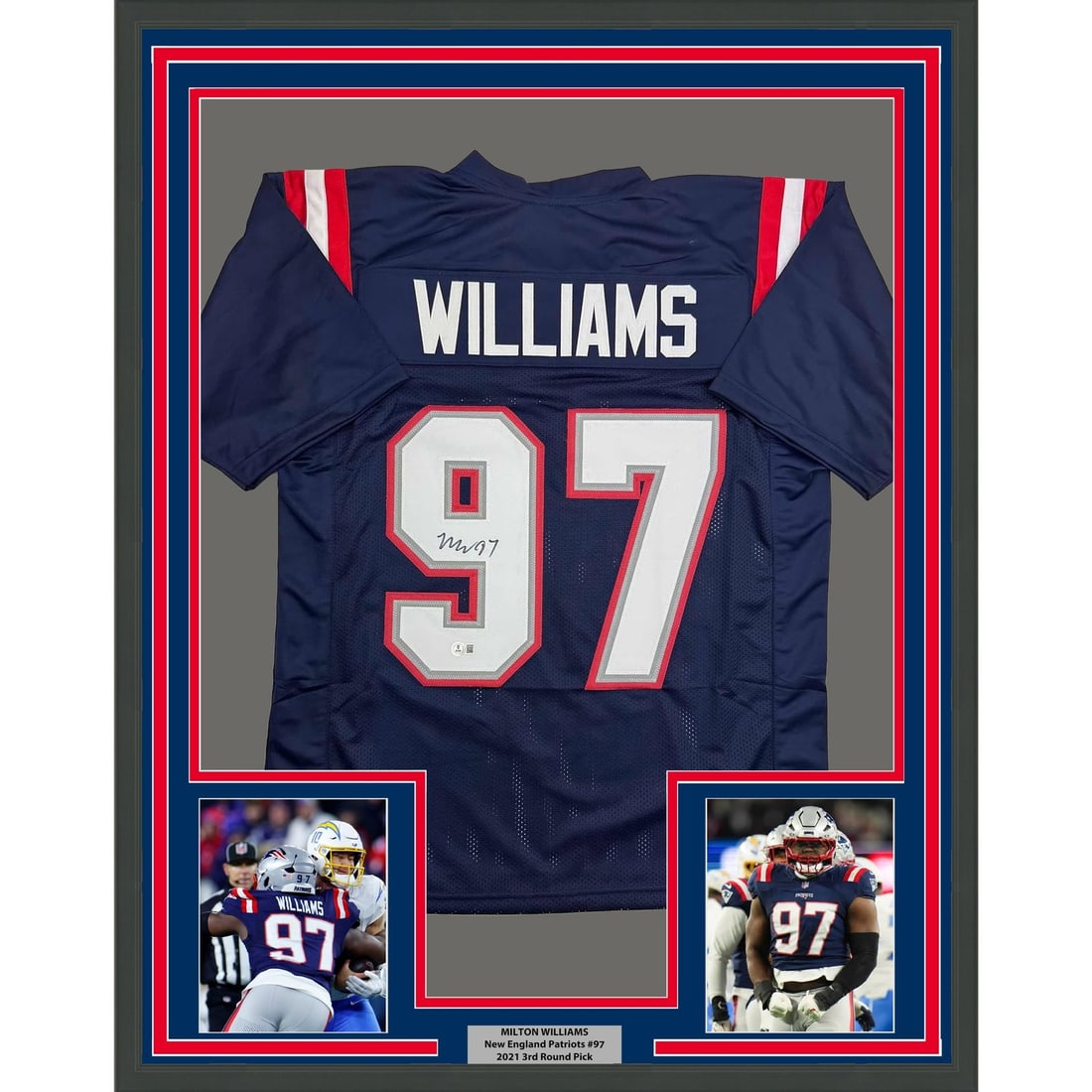 Milton Williams signed framed New England Patriots jersey 35x39 Beckett COA (1 of 2)