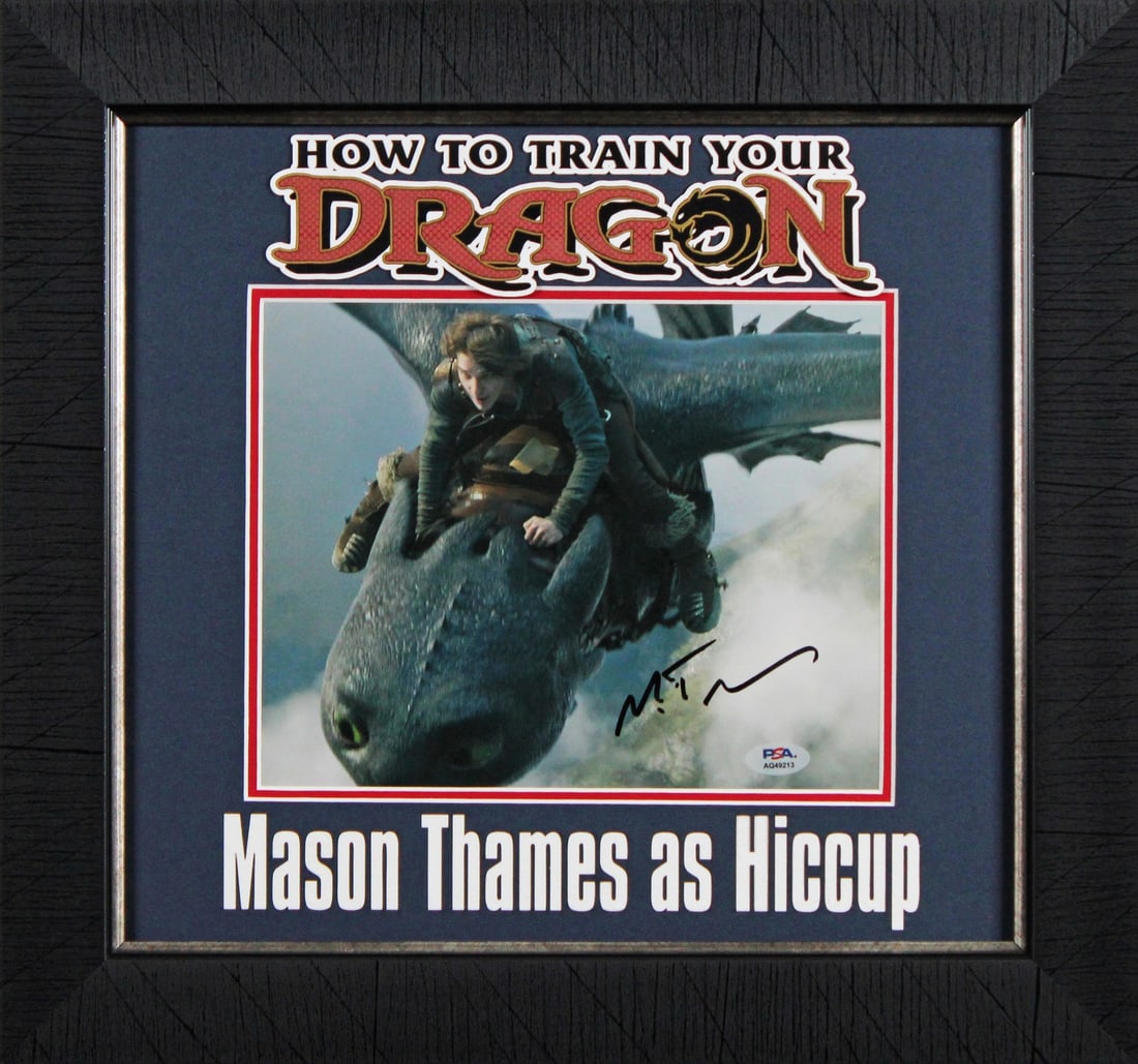 Framed 8x10 Autographed Photo Mason Thames How to Train Your Dragon PSA: Framed 8x10 Autographed Photo Mason Thames How to Train Your Dragon PSA Autographed framed photograph from How to Train Your Dragon, personally signed by Mason Thames. This original 8x10 photo is prof