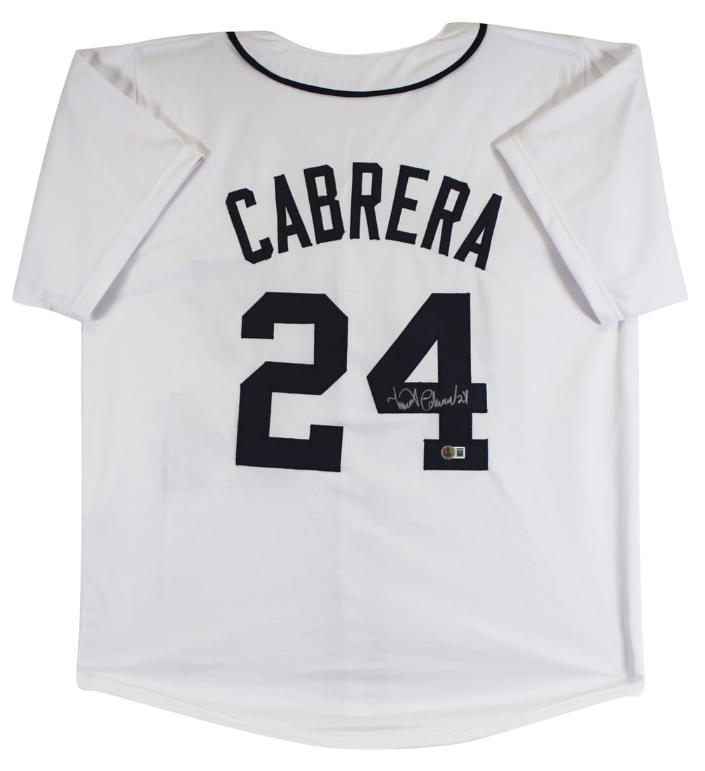 Miguel Cabrera Autographed White Pro Style Jersey BAS Witnessed (1 of 3)
