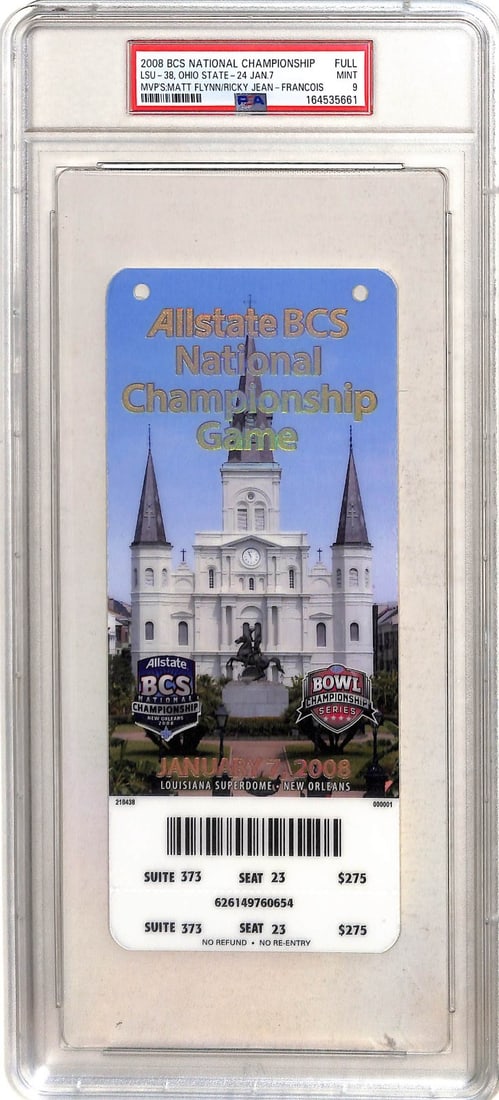 PSA 9 Full Ticket 2008 BCS National Championship LSU vs Ohio State (1 of 2)