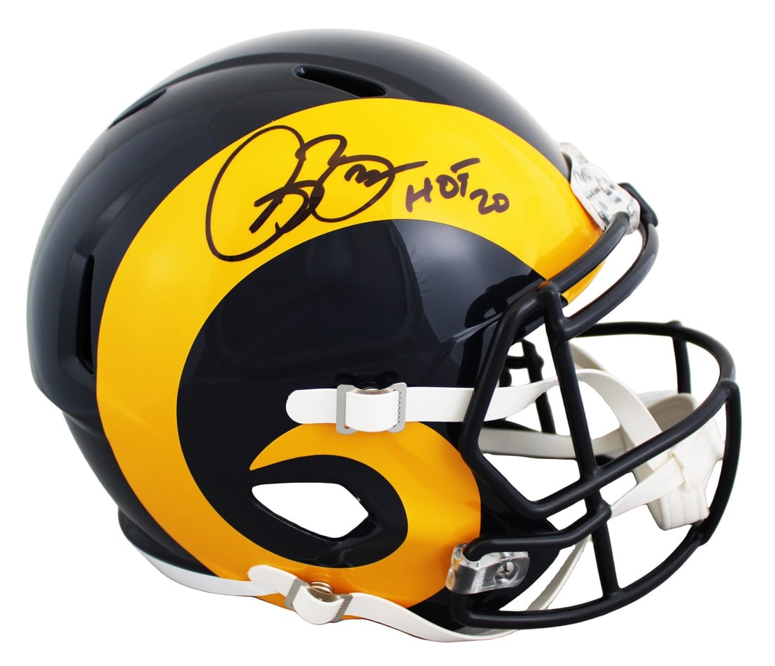 Beckett Witnessed Isaac Bruce Signed Rams Throwback Full Size Speed Replica Helmet (1 of 3)
