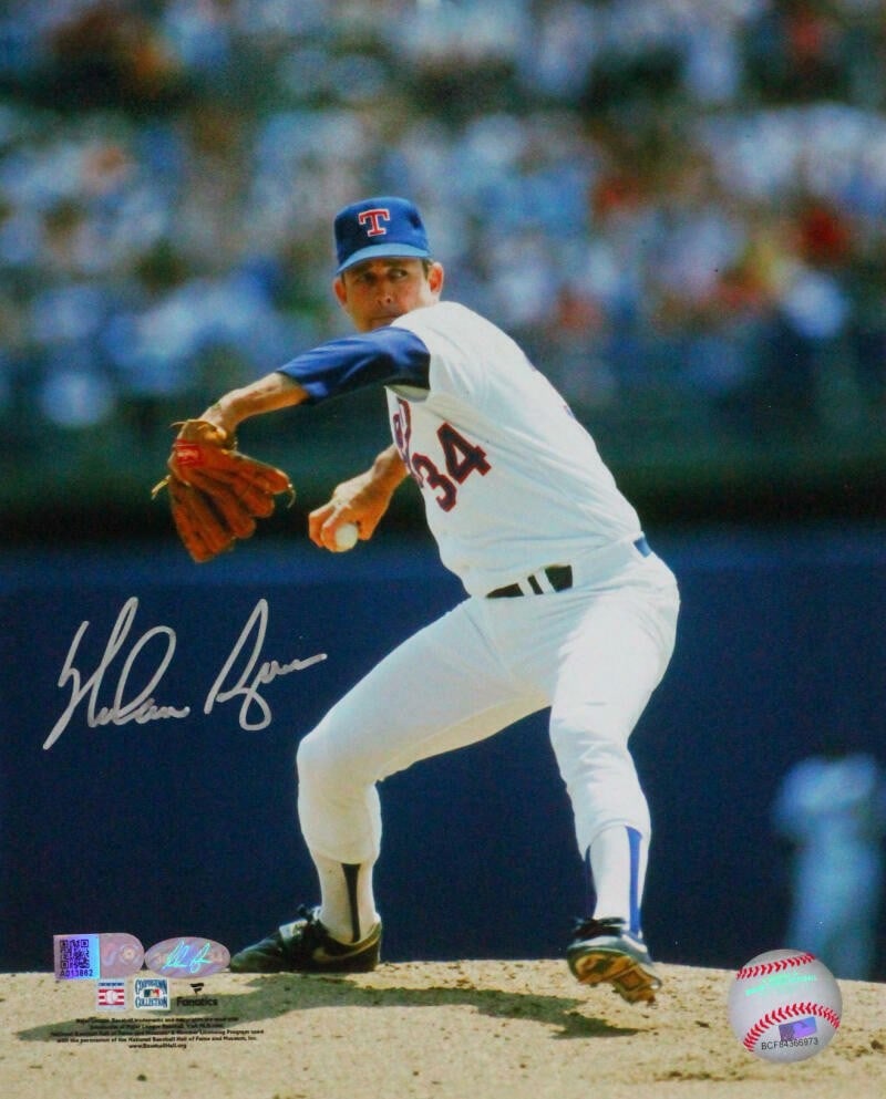 Signed 8x10 Pitching Photo Nolan Ryan Texas Rangers AIV Hologram (1 of 6)