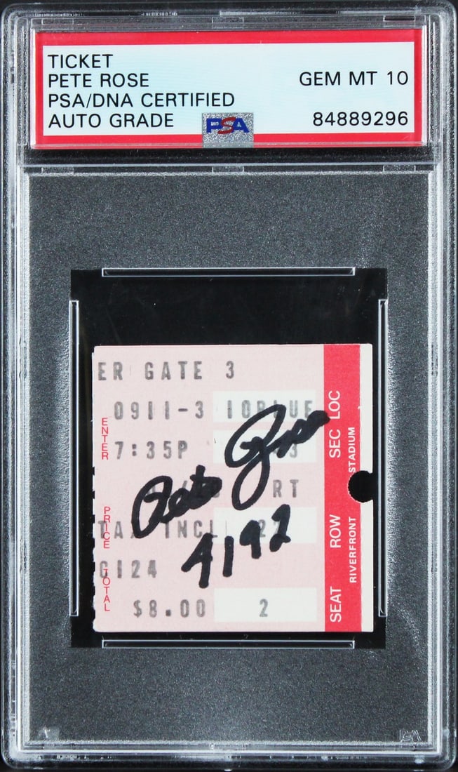 PSA authenticated Pete Rose signed 4192 ticket stub Reds (1 of 2)