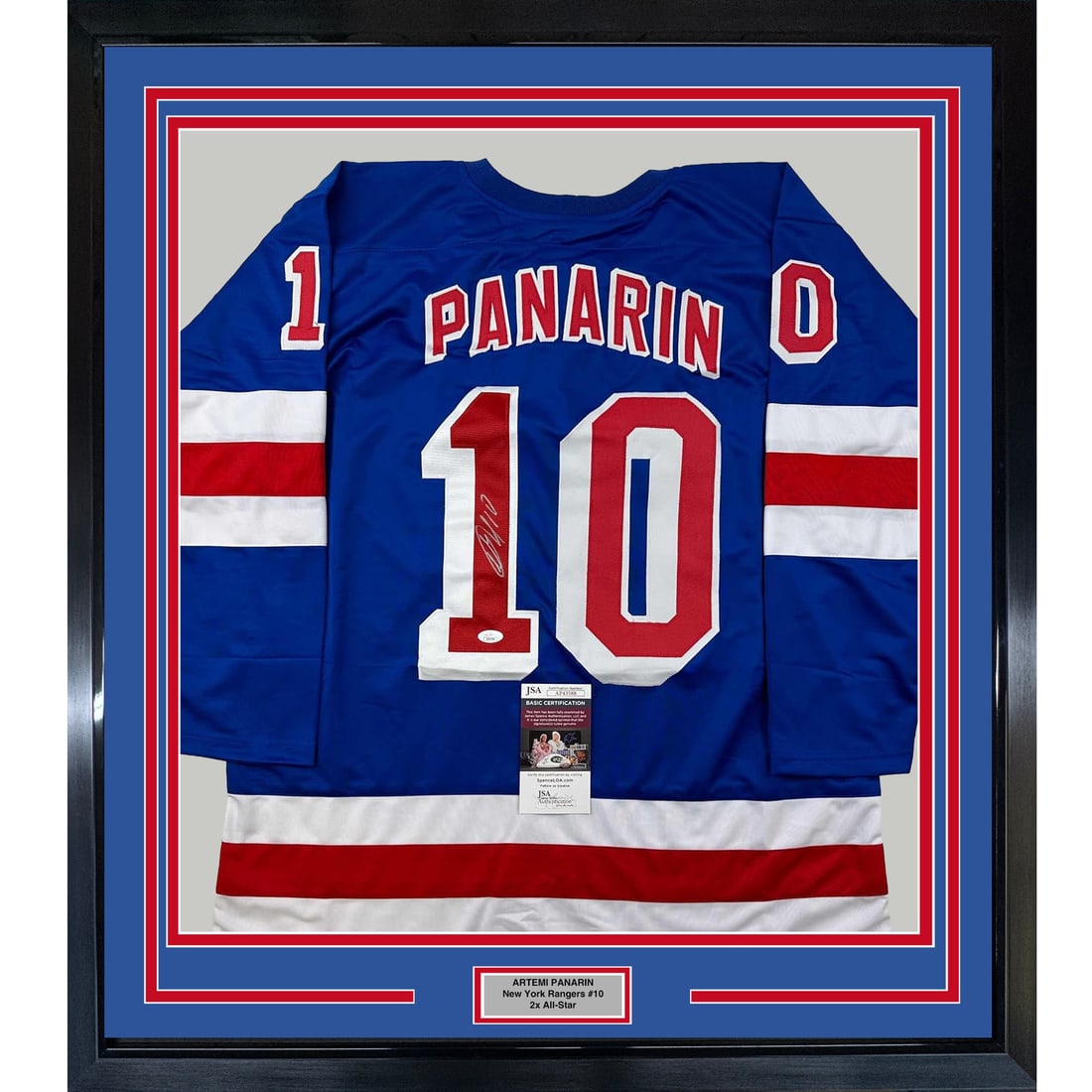 Framed Autographed Artemi Panarin New York Rangers Jersey JSA COA: Framed Autographed Artemi Panarin New York Rangers Jersey JSA COA Celebrate your passion for hockey with this professionally framed and matted autographed jersey of NHL star Artemi Panarin, showcasing