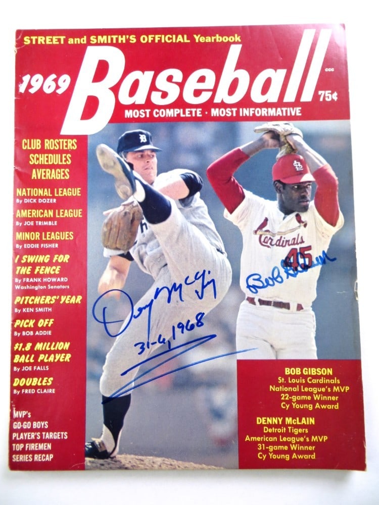 Bob Gibson Denny McLain Dual Signed 1969 Magazine JSA Authenticated: Bob Gibson Denny McLain Dual Signed 1969 Magazine JSA Authenticated This original magazine features the dual signatures of baseball legends Bob Gibson and Denny McLain, making it a must-have for colle