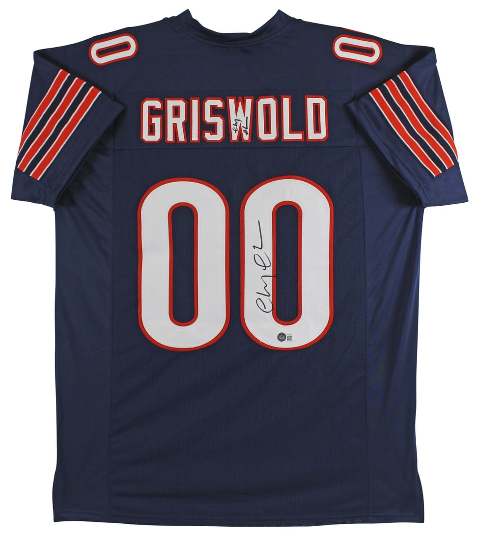 Chevy Chase Signed Navy Blue Jersey National Lampoon's Christmas Vacation BAS Authenticated: Chevy Chase Signed Navy Blue Jersey National Lampoon's Christmas Vacation BAS Authenticated This is a double autographed Navy Blue Pro Style Jersey personally signed by Chevy Chase, renowned for his r