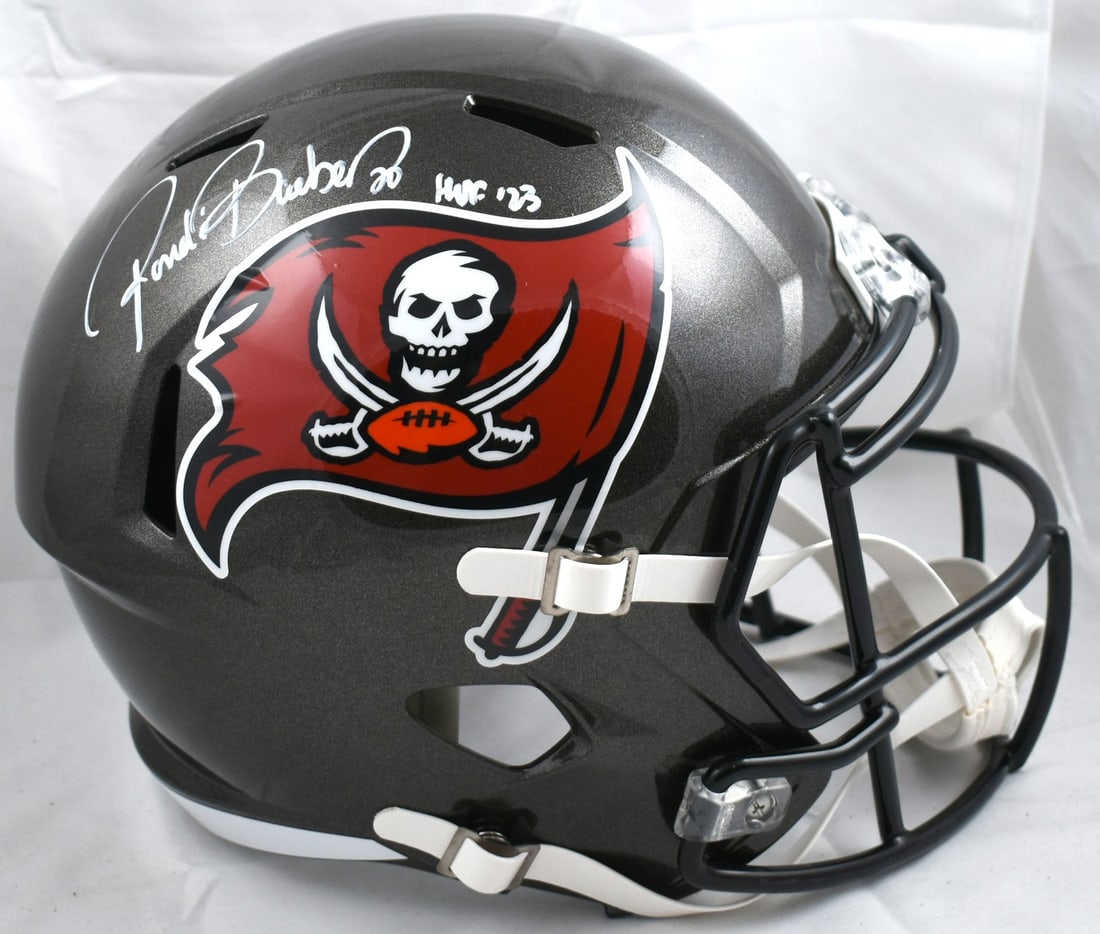 Beckett Hologram Signed Ronde Barber Buccaneers Full Size Speed Helmet HOF: Beckett Hologram Signed Ronde Barber Buccaneers Full Size Speed Helmet HOF Autographed Tampa Bay Buccaneers full-size Speed helmet signed by Ronde Barber and featuring a HOF inscription. Pre-owned ite