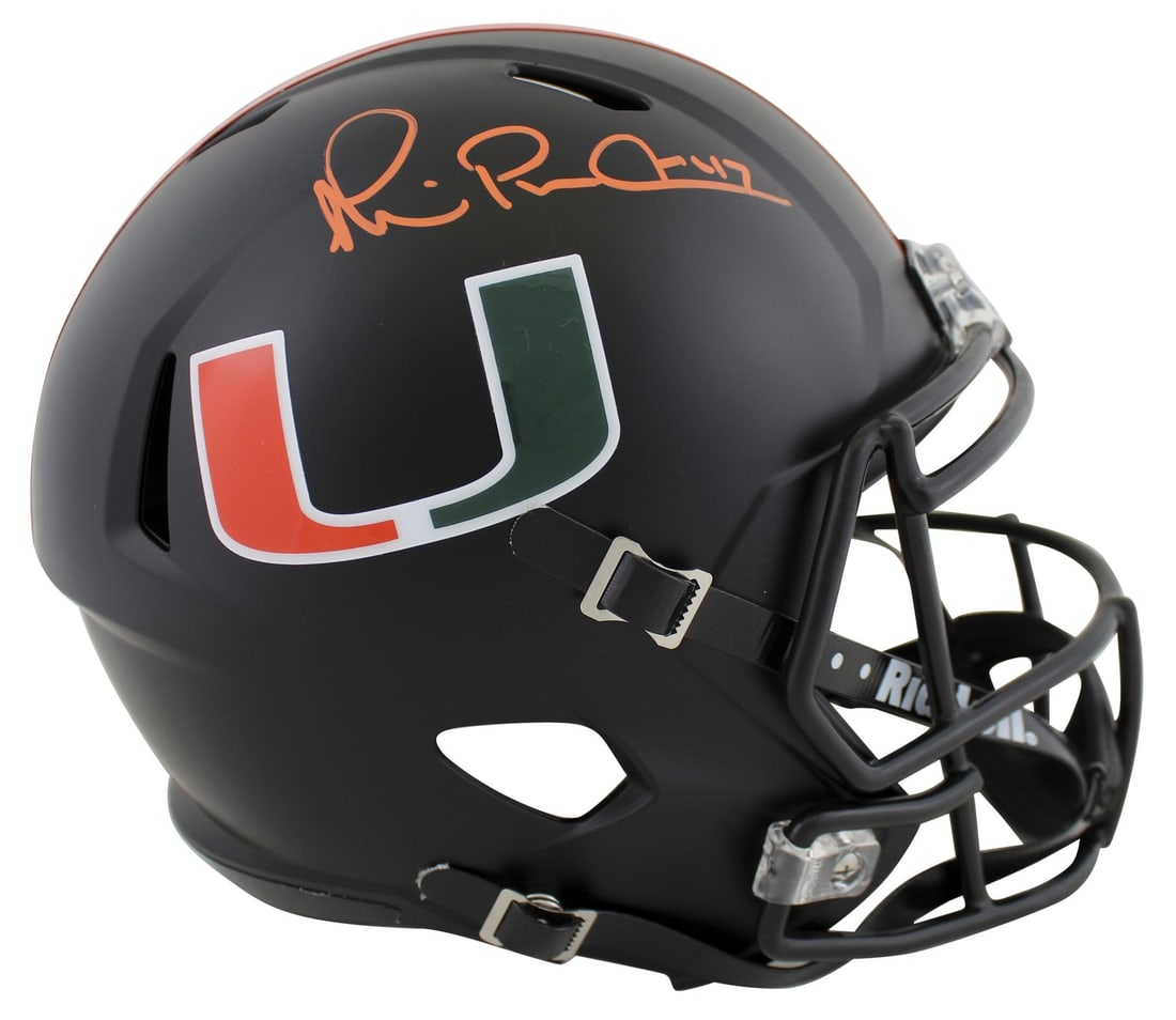 Miami Hurricanes Michael Irvin Signed 2017 Black Helmet Beckett Authenticated: Miami Hurricanes Michael Irvin Signed 2017 Black Helmet Beckett Authenticated This original autographed 2017 Alternate Black Full Size Speed Replica Helmet has been personally signed by Michael Irvin,