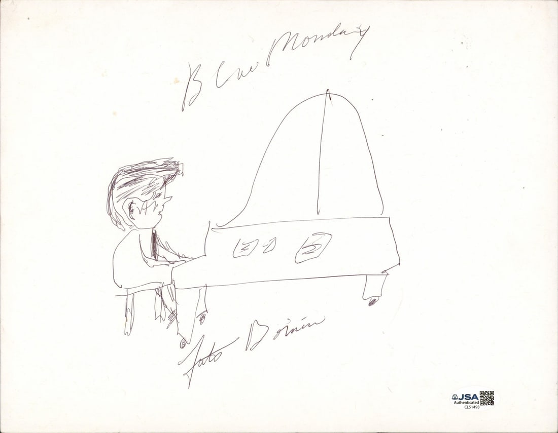 Fats Domino signed 8.5x11 sketch inscribed Blue Monday JSA authenticated (1 of 1)