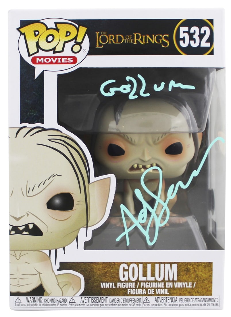 Signed Gollum #532 Funko Pop by Andy Serkis BAS: Signed Gollum #532 Funko Pop by Andy Serkis BAS This is a pre-owned Funko Pop Vinyl Figure #532 featuring Gollum from Lord of the Rings, personally signed by Andy Serkis. The figure includes the inscr