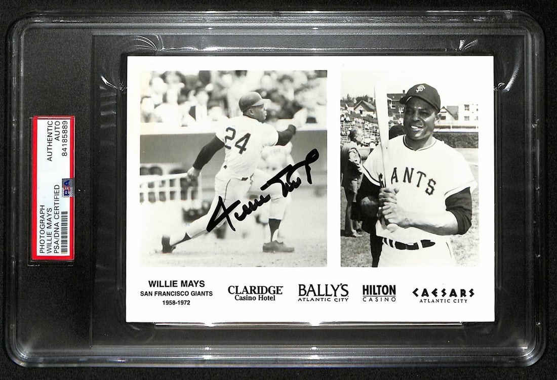 Willie Mays Autographed 5x7 Photo Giants PSA/DNA Authentic: Willie Mays Autographed 5x7 Photo Giants PSA/DNA Authentic Offered is an original 5x7 promotional photo signed by Baseball Hall of Famer Willie Mays, showcasing his legacy with the San Francisco Giant