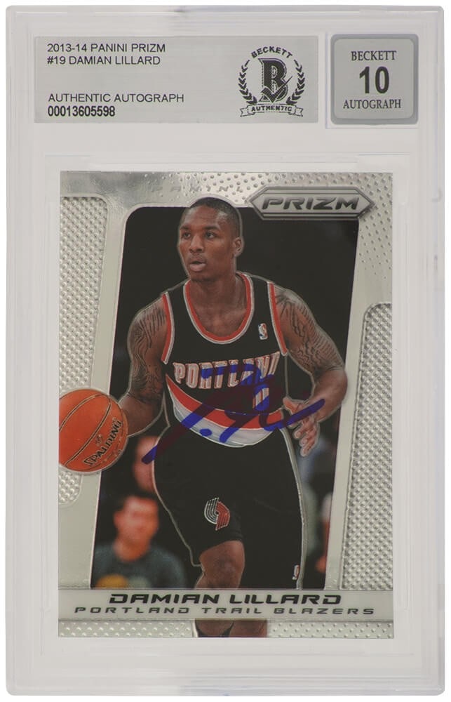 Beckett Auto 10 Damian Lillard 2013-14 Panini Prizm Blazers Card 19 (1 of 2)