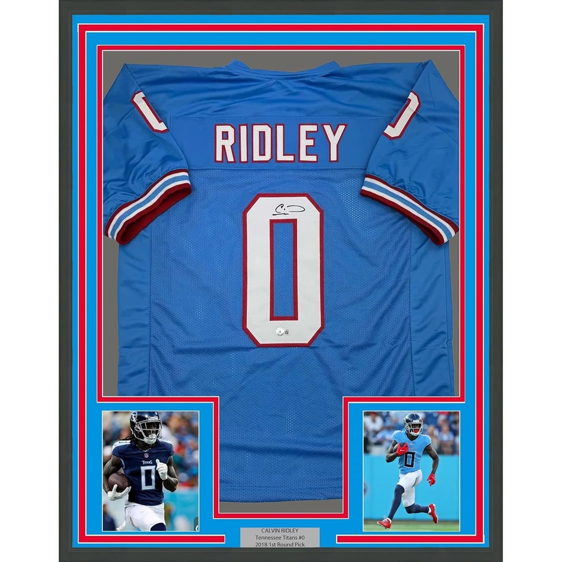 35x39 Framed Calvin Ridley Signed Tennessee Titans Blue Football Jersey BAS COA (1 of 2)