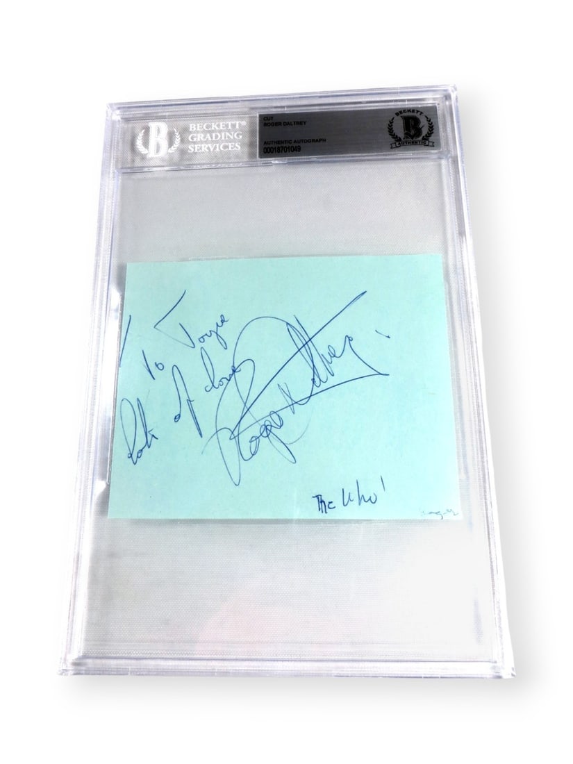 Roger Daltrey The Who Singer Signed Cut Signature Beckett Authenticated: Roger Daltrey The Who Singer Signed Cut Signature Beckett Authenticated This is an original autographed cut signature of Roger Daltrey, the renowned singer of The Who. The signature is authenticated b