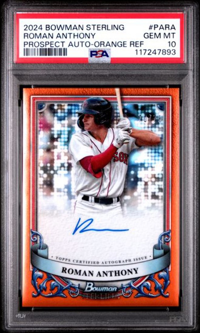 PSA 10 Roman Anthony 2024 Sterling Orange REF Auto Rookie Card #PARA /75 (1 of 2)