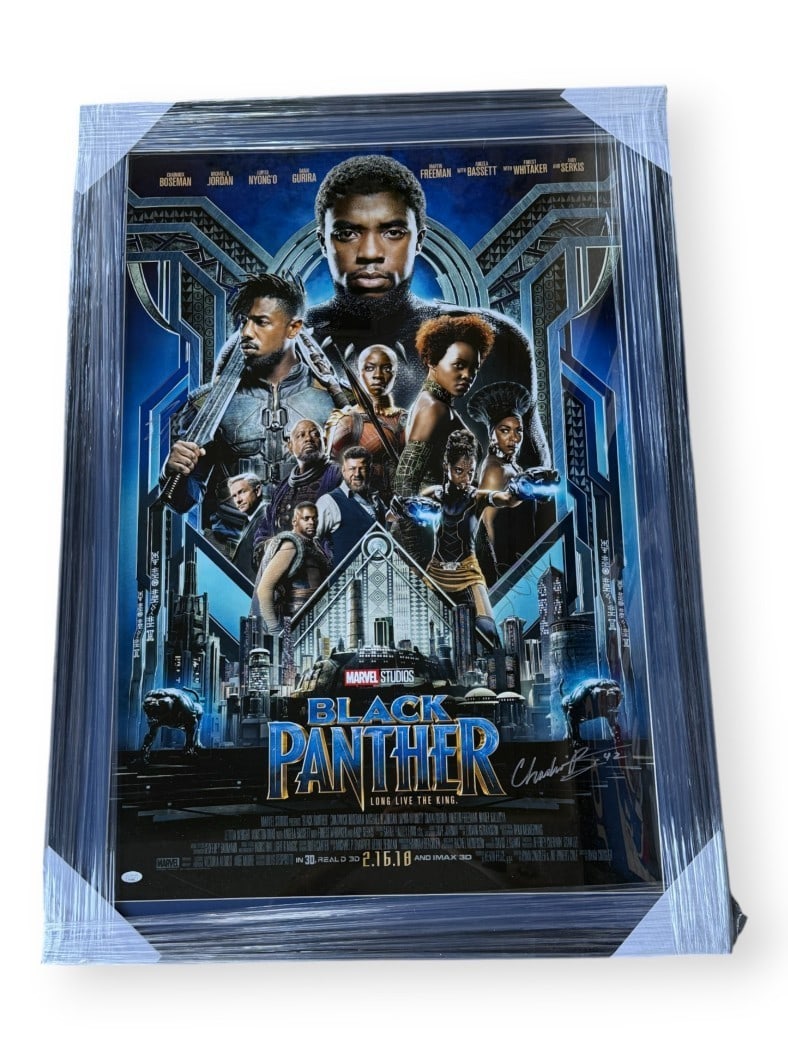 Framed Black Panther Poster Signed by Boseman Jordan Wright JSA Authenticated (1 of 6)
