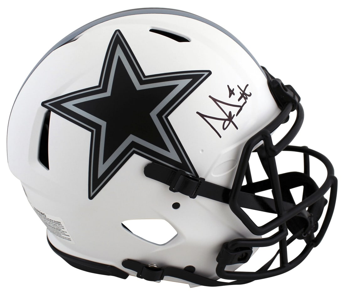 Dak Prescott Signed Dallas Cowboys Lunar Full Size Helmet BAS Authenticated: Dak Prescott Signed Dallas Cowboys Lunar Full Size Helmet BAS Authenticated This authentic full-size Speed Proline helmet features the signature of Dak Prescott, quarterback for the Dallas Cowboys.