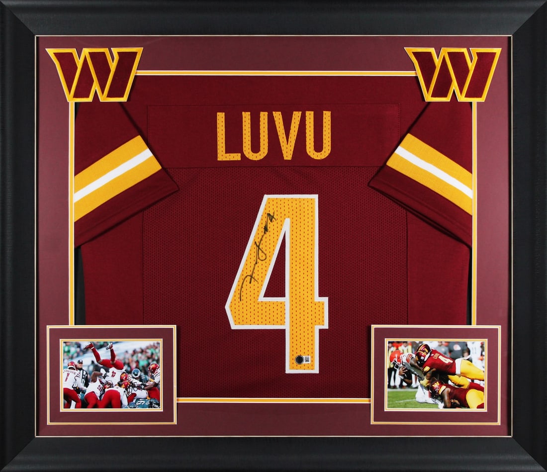Frankie Luvu Signed Maroon Pro Style Framed Jersey BAS Witnessed Washington Commanders: Frankie Luvu Signed Maroon Pro Style Framed Jersey BAS Witnessed Washington Commanders Celebrate your fanhood with this authentic signed maroon pro style framed jersey of Frankie Luvu from the Washing