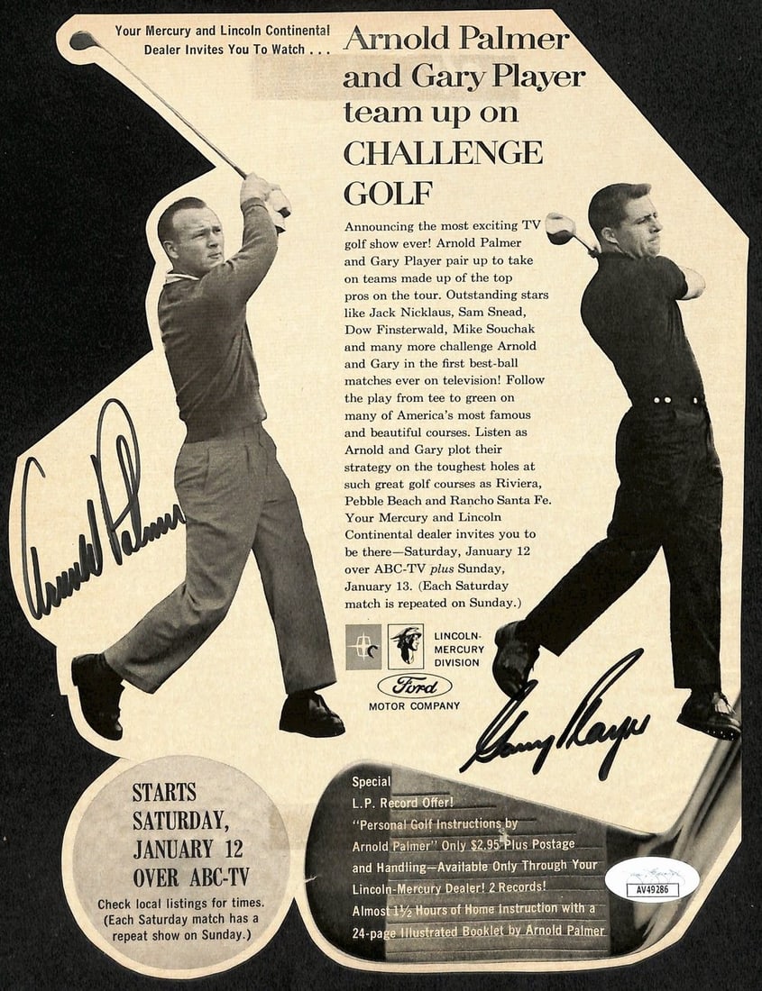 Arnold Palmer Gary Player Dual Signed Photo 8x10.5 JSA Certified: Arnold Palmer Gary Player Dual Signed Photo 8x10.5 JSA Certified This original 8x10.5 magazine photo features the dual signatures of golf legends Arnold Palmer and Gary Player, both recognized as PGA 