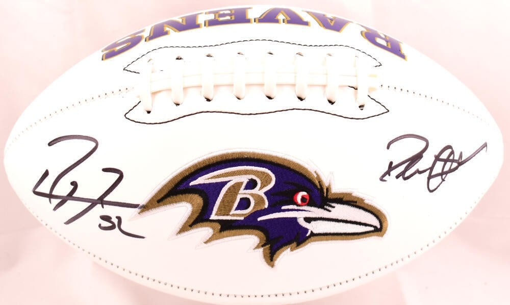 Baltimore Ravens Logo Football Signed by Deion Sanders Ray Lewis Beckett: Baltimore Ravens Logo Football Signed by Deion Sanders Ray Lewis Beckett Baltimore Ravens logo football signed by Deion Sanders and Ray Lewis. The ball is marked as original and is in pre-owned condit