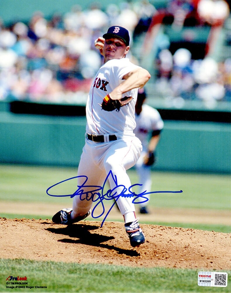 Roger Clemens Signed Boston Red Sox Pitching 8x10 Photo with Tri-Star COA: Roger Clemens Signed Boston Red Sox Pitching 8x10 Photo with Tri-Star COA This is an original 8x10 photo capturing Roger Clemens in a pitching action while playing for the Boston Red Sox. The photogra