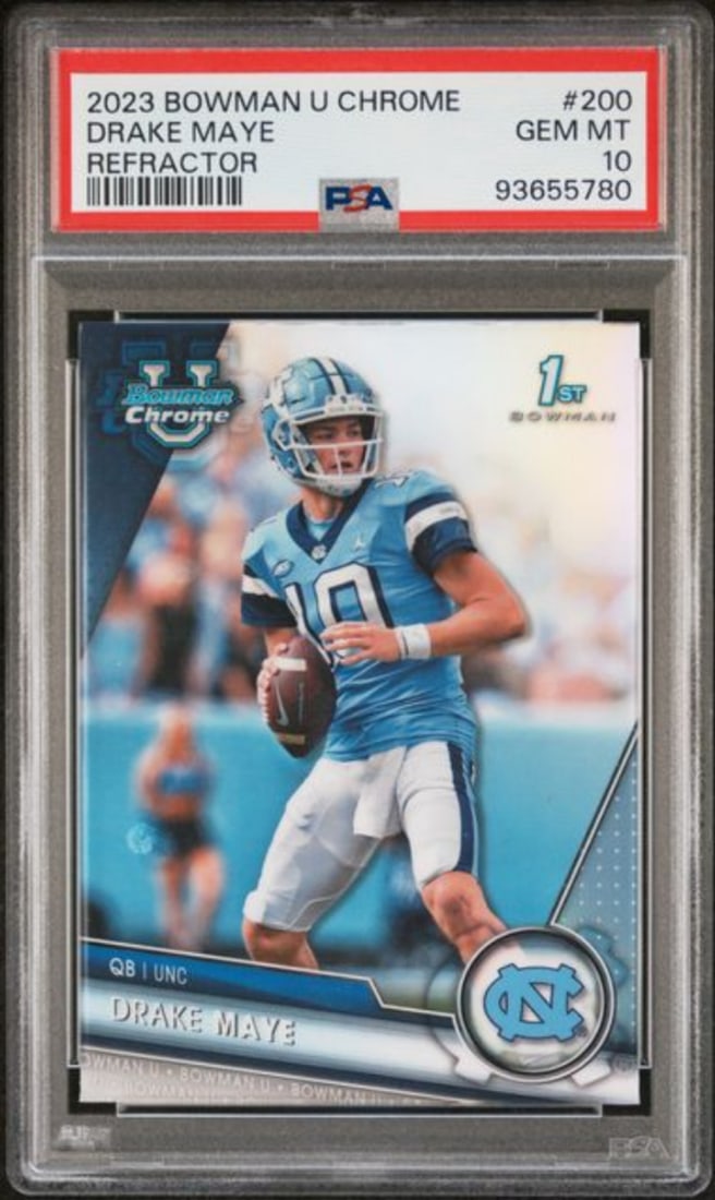 2023 Bowman U Chrome Drake Maye #200 Refractor RC Football Card PSA 10 (1 of 2)