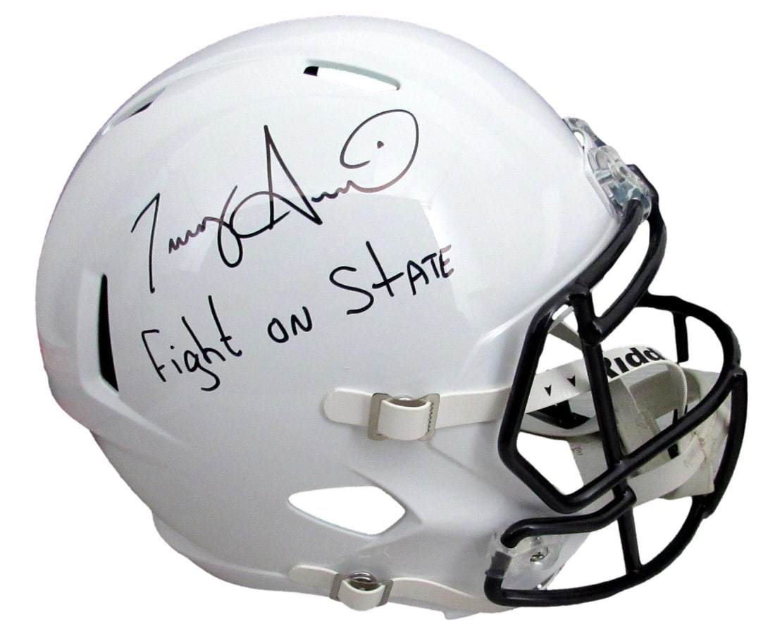 Terry Smith Autographed Penn State Full Size Replica Helmet JSA Witness: Terry Smith Autographed Penn State Full Size Replica Helmet JSA Witness This is a pre-owned full size Speed replica football helmet in white, featuring a signature and inscription "Fight on State" by 