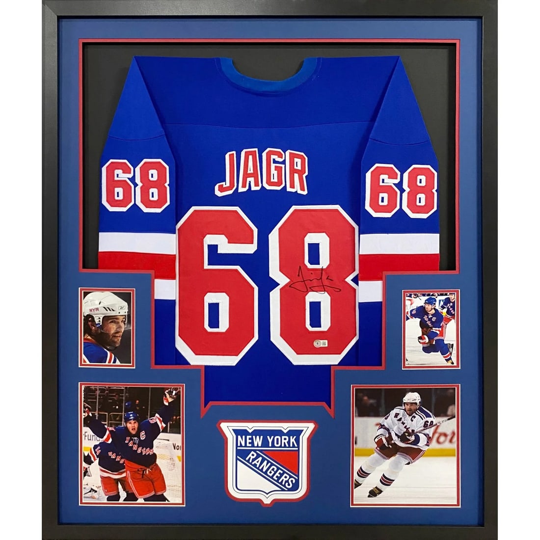 Jaromir Jagr New York Rangers Signed Framed Jersey Beckett Authenticated: Jaromir Jagr New York Rangers Signed Framed Jersey Beckett Authenticated Own a piece of hockey history with this autographed Jaromir Jagr framed jersey from his time with the New York Rangers. Authent