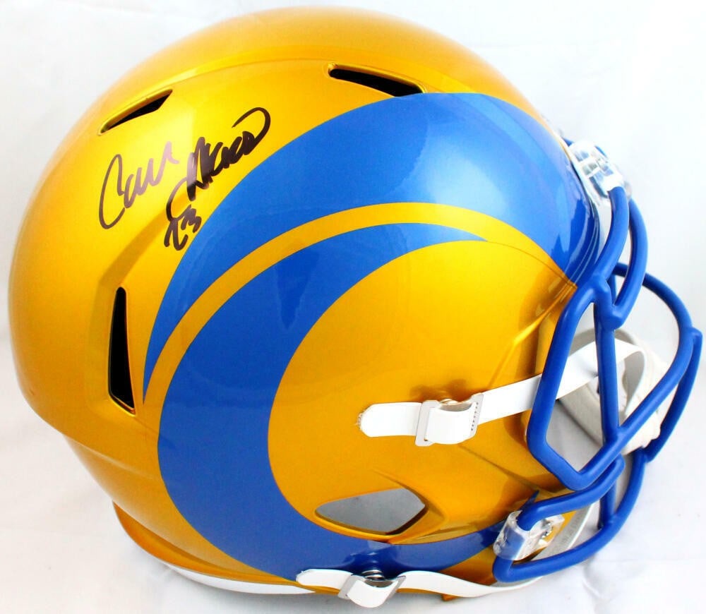 Cam Akers signed Rams Flash Speed full size helmet Beckett hologram: Cam Akers signed Rams Flash Speed full size helmet Beckett hologram Autographed Los Angeles Rams full-size Flash Speed helmet signed by Cam Akers. The helmet is listed as an original item and comes fr